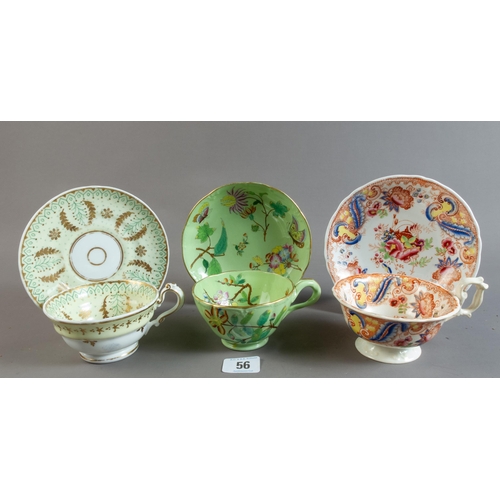 56 - SEVEN VARIOUS CABINET TEA CUPS & SAUCERS