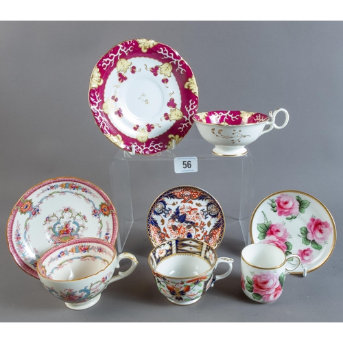 56 - SEVEN VARIOUS CABINET TEA CUPS & SAUCERS