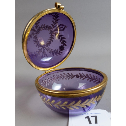 17 - AMETHYST GLASS & HAND GILDED TRINKET BOX WITH BRASS MOUNTS