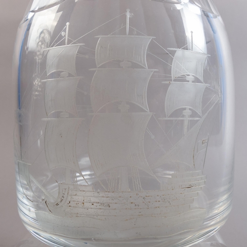 39 - PAIR RING NECK DECANTERS ETCHED WITH SHIPS