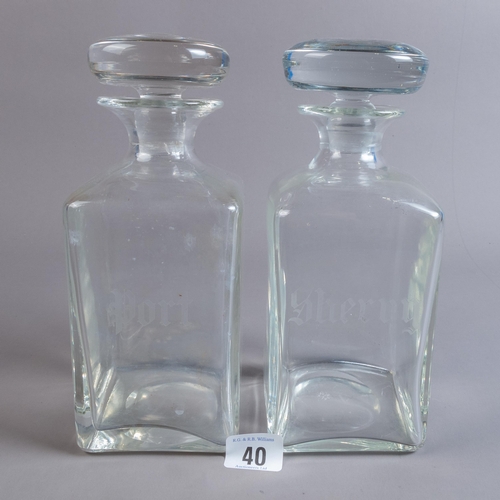 40 - PAIR VICT' DECANTERS ETCHED PORT & SHERRY