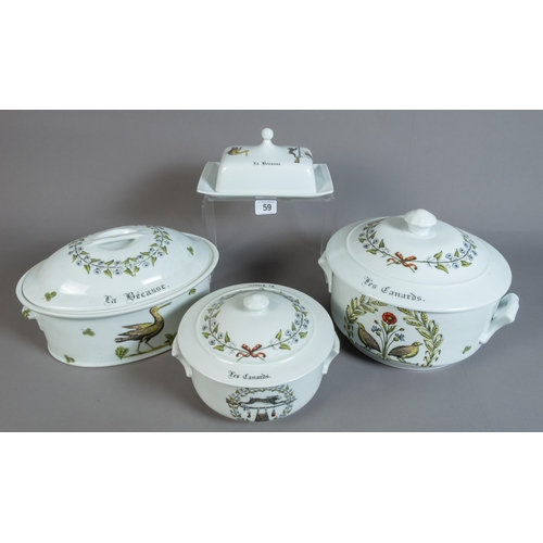 59 - FOUR FRENCH GAME THEME TUREENS & BUTTER DISH PORCELAINE D AUTEUIL