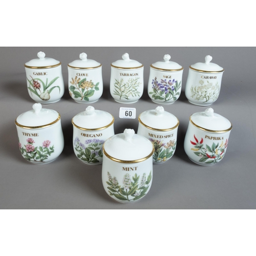 60 - ROYAL WORCESTER SET OF 23 HERBS & SPICES LIDDED POTS FOR COMPTON & WOODHOUSE