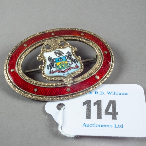 114 - STERLING SILVER GILT & ENAMEL BROOCH 5.5CM