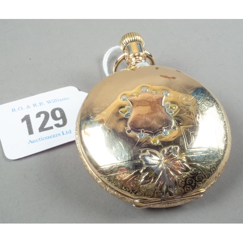 129 - GOLD PLATED WALTHAM FULL HUNTER POCKET WATCH