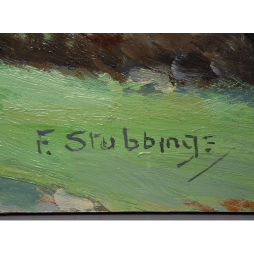 13 - FRED STUBBINGS IMPRESSIONIST OIL ON BOARD SIGNED LOWER RIGHT UNFRAMED 30CM X 45CM