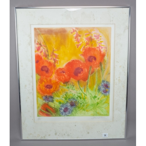 14 - DAVID KOSTER (1926-2014) LTD ED 8/50 PENCIL SIGNED PRINT POPPIES II FOXING TO MOUNT 73CM X 59CM