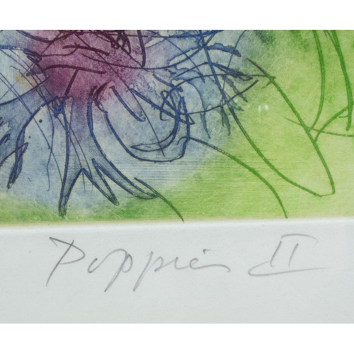 14 - DAVID KOSTER (1926-2014) LTD ED 8/50 PENCIL SIGNED PRINT POPPIES II FOXING TO MOUNT 73CM X 59CM