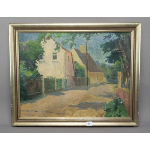 19 - MID CENTURY OIL ON CANVAS LANDSCAPE SIGNED & DATED LOWER LEFT R UTTECHT 1940 A/F 55CM X 68CM