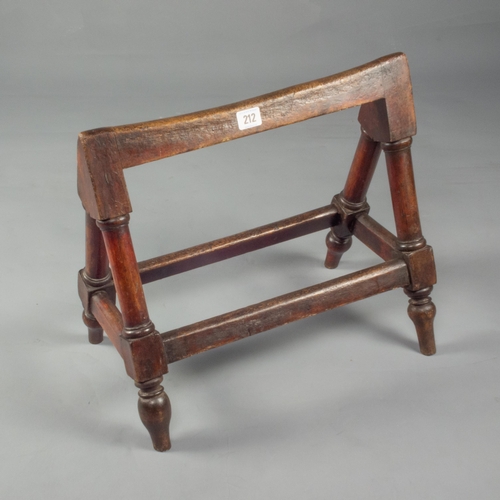 212 - LATE GEORGIAN EARLY VICTORIAN MAHOGANY CHILDS SADDLE STAND H 39CM L 45CM