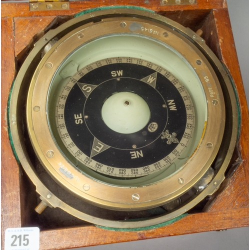 215 - MAHOGANY CASED SHIPS COMPASS