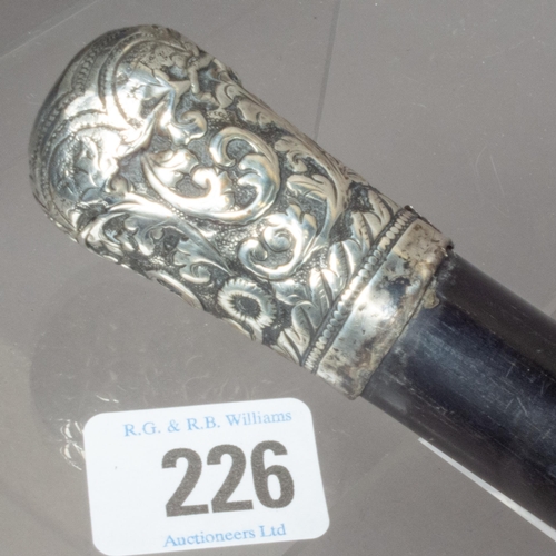 226 - SILVER TOPPED EBONISED CANE