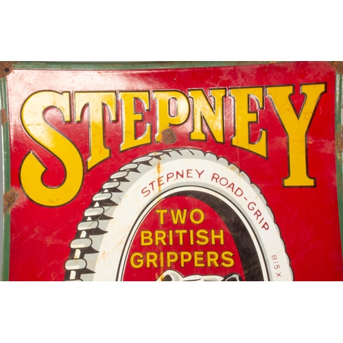 262 - VINTAGE STEPNEY TYRES GREEN BORDER ENAMEL SIGN 74CM X 49CM NO RESERVE