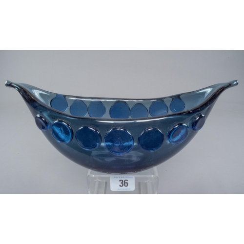 36 - SCANDINAVIAN VIKING SHIP FORM ART GLASS BOWL 28CM