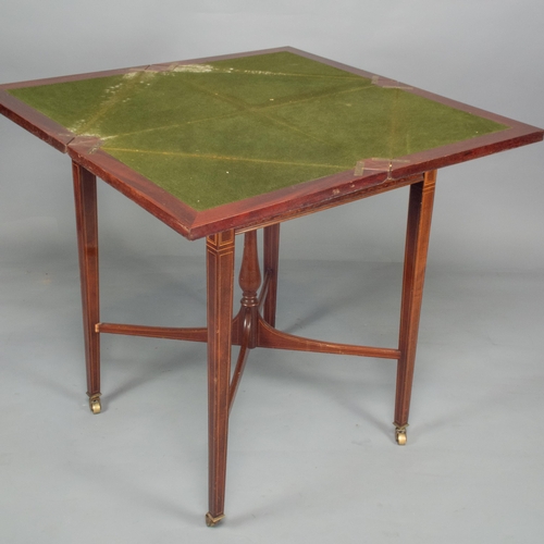 389 - EDW' MAH' & INLAID ENVELOPE CARD TABLE 54CM