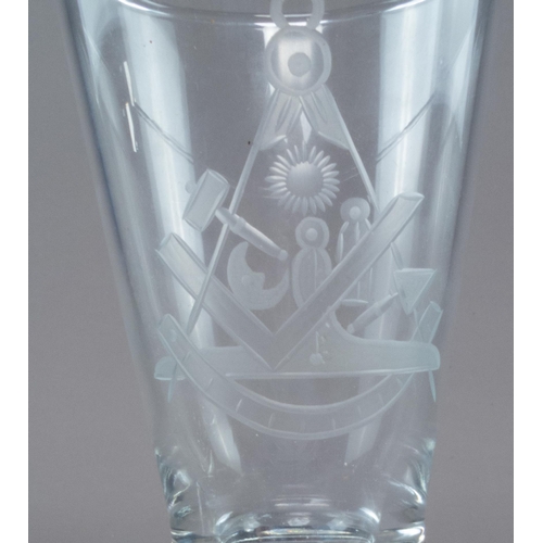 46 - PAIR ETCHED GLASSES WITH MASONIC SYMBOLS 13CM