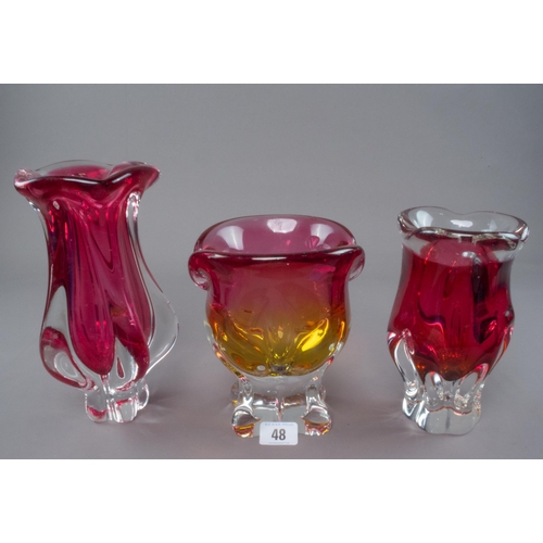 48 - THREE JOSEF HOSPODKA ART GLASS VASES TALLEST 22CM