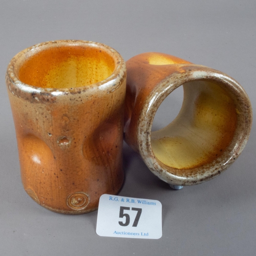 57 - MICKI SCHLOESSINGK BRIDGE POTTERY PAIR SALT GLAZED NAPKIN RINGS 7CM