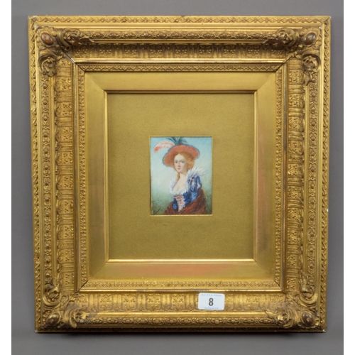 8 - PORTRAIT IN GILT FRAME INDISTINCT SIGNATURE LOWER LEFT, FRAME 39CM X 36CM