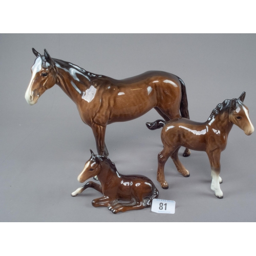 81 - LGE BESWICK HORSE FIGURE 21CM & 2 OTHER BESWICK HORSES