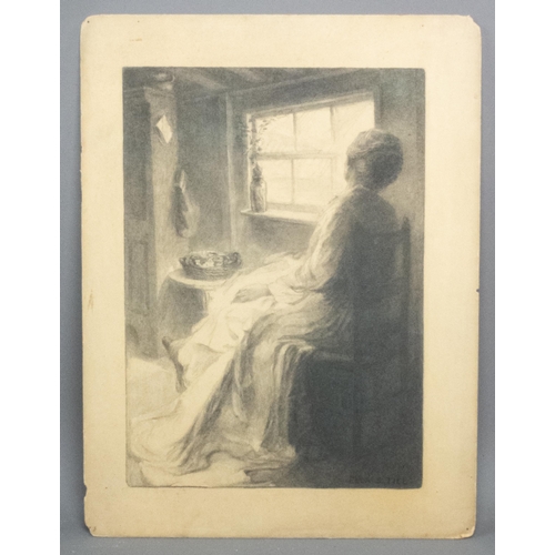 28 - ELLA S. TIEL AMERICAN WEST PHILADELPHIA FOUR GRAPHITE ON CARD, GALLERY LABEL VERSO 1927, ARTIST HAS ... 