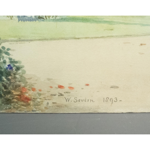 33 - WALTER SEVERN (1830-1904) LARGE WATERCOLOUR ON CARD, FORMAL GARDENS, SIGNED & DATED 1893 UNFRAMED 67... 