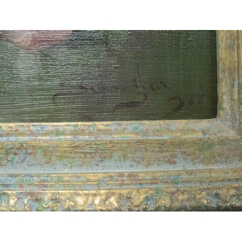 50 - OIL ON CANVAS, FLORAL STILL LIFE, INDISTINCTLY SIGNED & DATED L.R. CANVAS 22x60CM FRAME 44x82CM