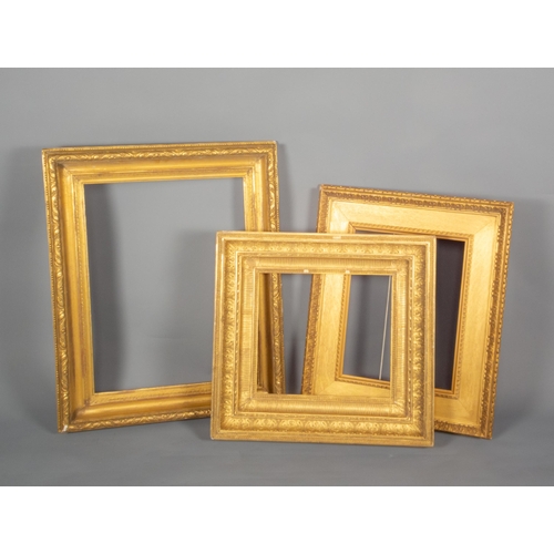 63 - THREE VICT' WOOD & GESSO FRAMES 73x60, 62x52, 53x56CM