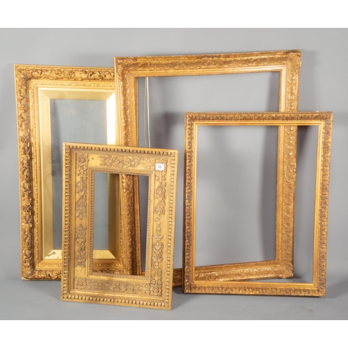 64 - FOUR VICT' WOOD & GESSO FRAMES 89x69, 70x54, 84x46 & 61X42CM