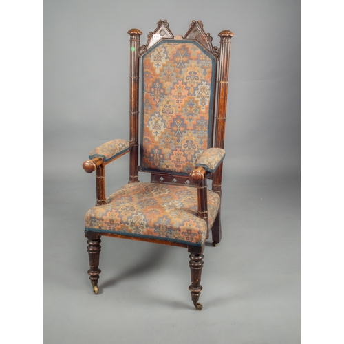 679 - 19TH C ECCLESIASTIC STYLE GOTHIC OAK FRAMED CHAIR