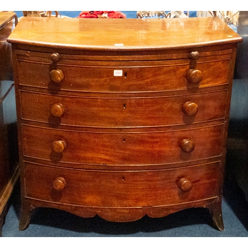 689 - GEO' MAH' BOW FRONT CHEST OF DRAWERS 90CM C/W BRUSHING SLIDE