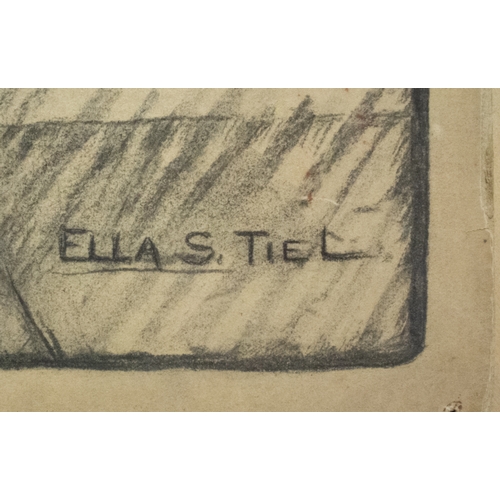 28 - ELLA S. TIEL AMERICAN WEST PHILADELPHIA FOUR GRAPHITE ON CARD, GALLERY LABEL VERSO 1927, ARTIST HAS ... 