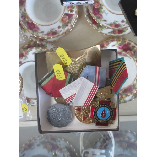 495 - 5 Russian Medals + Belt Buckle