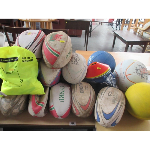 62 - Lot of Rugby Balls, Training Bibs Etc