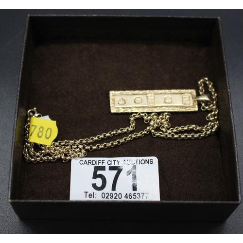 571 - 9K Gold Ingot and Chain In Excess of 12 Grams