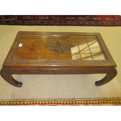 604 - Glass Topped Oriental Style Carved Oak Opium Table