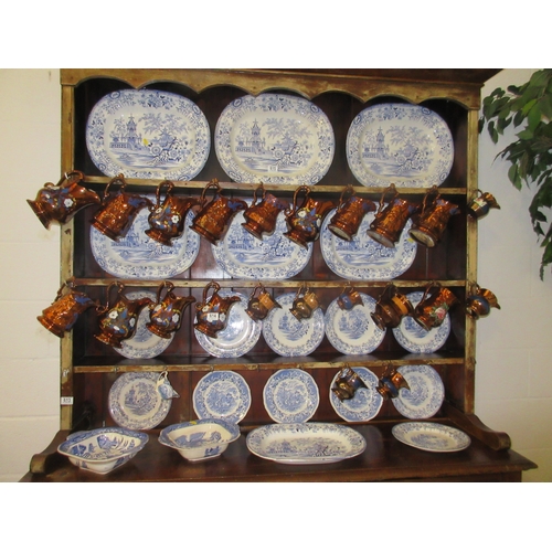 615 - A Large Collection of Blue & White Willow Pattern Meat Platter and Plates some Colandine