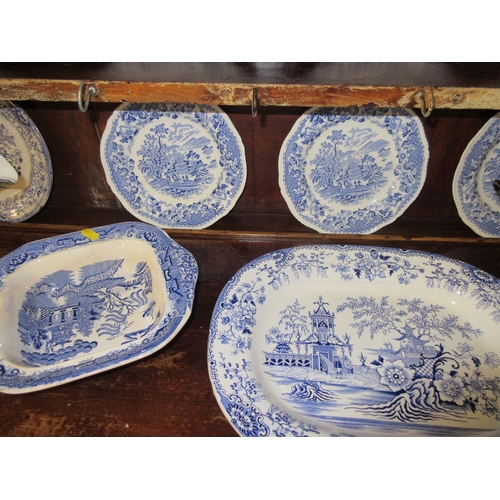 615 - A Large Collection of Blue & White Willow Pattern Meat Platter and Plates some Colandine