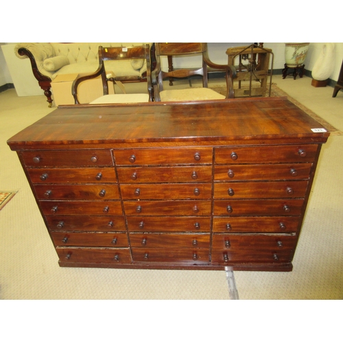 623 - Set of Mahogany Collectors/Specimen Drawers - 21 Graduated Draws in Three Rows. - 41.5 Inches Length... 