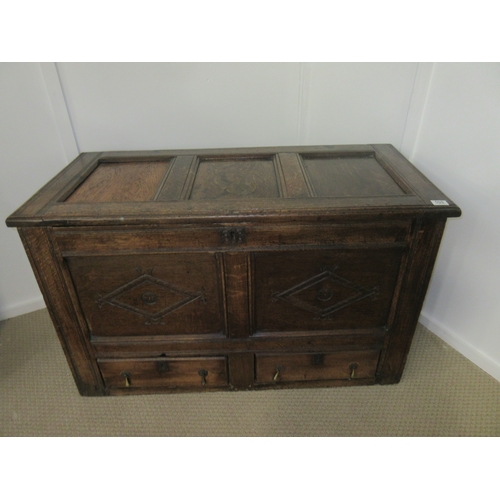 598 - 19 Century Oak Coffer with Three Panel Top & Two Draws