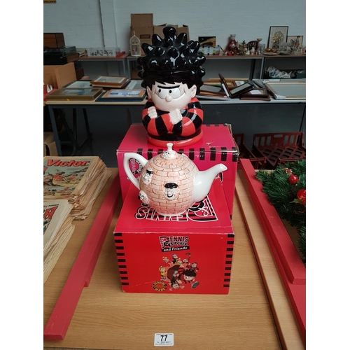 77 - Dennis the Menace novelty teapot and biscuit barrell