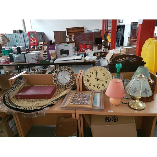 97 - Miscellaneous lot to include embroidery, lamps, glass etc.