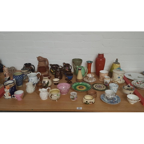 23 - Collection of mixed china including Lustre, Cadbury Bournville Cocoa jug, Royal Worcester etc.