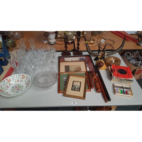 72 - Miscellaneous items including glassware, Minton bowl , cow horn , treen etc.