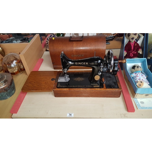 74 - Wooden cased Singer sewing machine