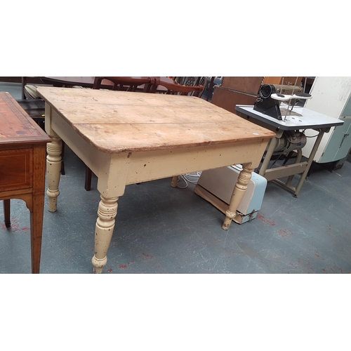 224 - Pine scrub top table with painted legs