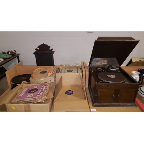 14 - Hampstow & Fickling gramophone and a quantity of 78's