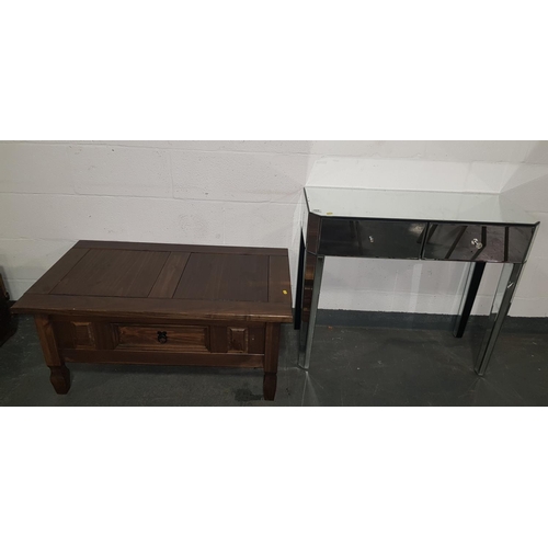 205 - Coffee table and mirrored cabinet (slight damage)