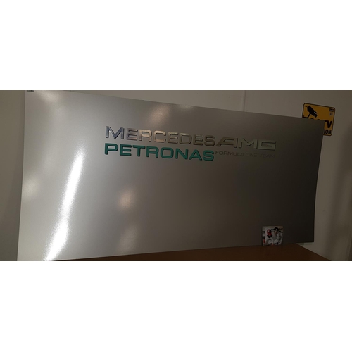 438 - Mercedes AMg Petronas Formula 1 team pit sign with provenance photograph