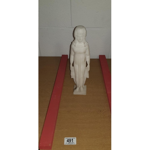 491 - White Alabaster- Art Deco figure of a young Egyptian girl ( damage)